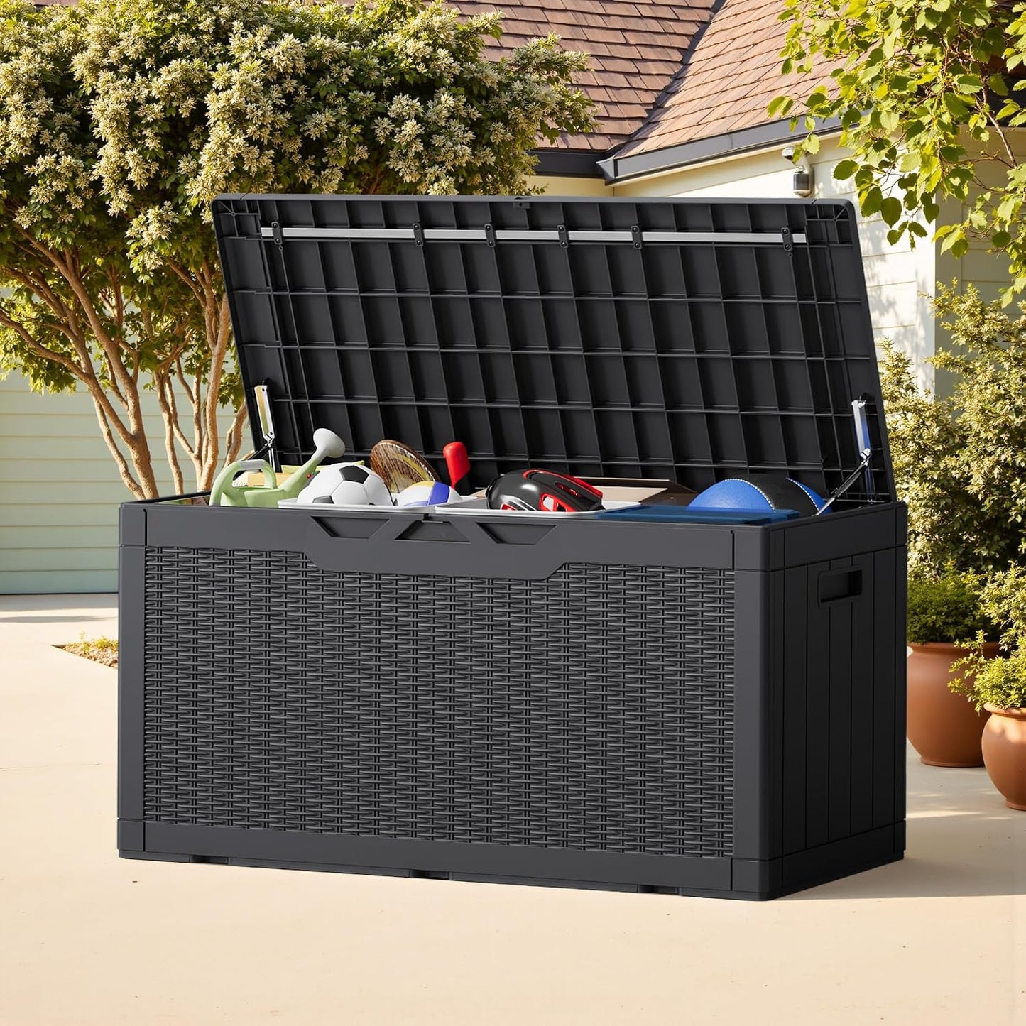 Greesum 31 Gallon Resin Deck Box All Weather Outdoor Storage Boxes for Patio Furniture Set,Outdoor Toys,Garden Tools,Black
