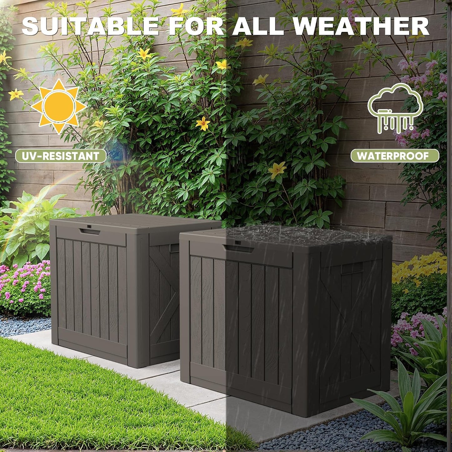 Greesum 31 Gallon Resin Deck Box All Weather Outdoor Storage Boxes for Patio Furniture Set,Outdoor Toys,Garden Tools,Black