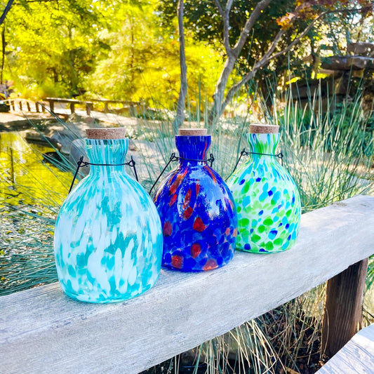 Blue and White Hanging Glass Wasp Trap for Outside
