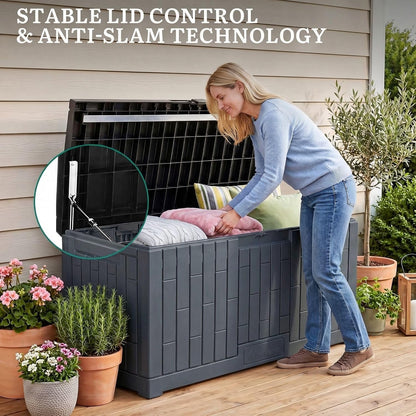 YITAHOME 35 Gallon Outdoor Storage Box | Waterproof Resin Deck Box and Package Delivery with Lockable Lid for Patio Furniture Cushions, Pool Accessories, Garden