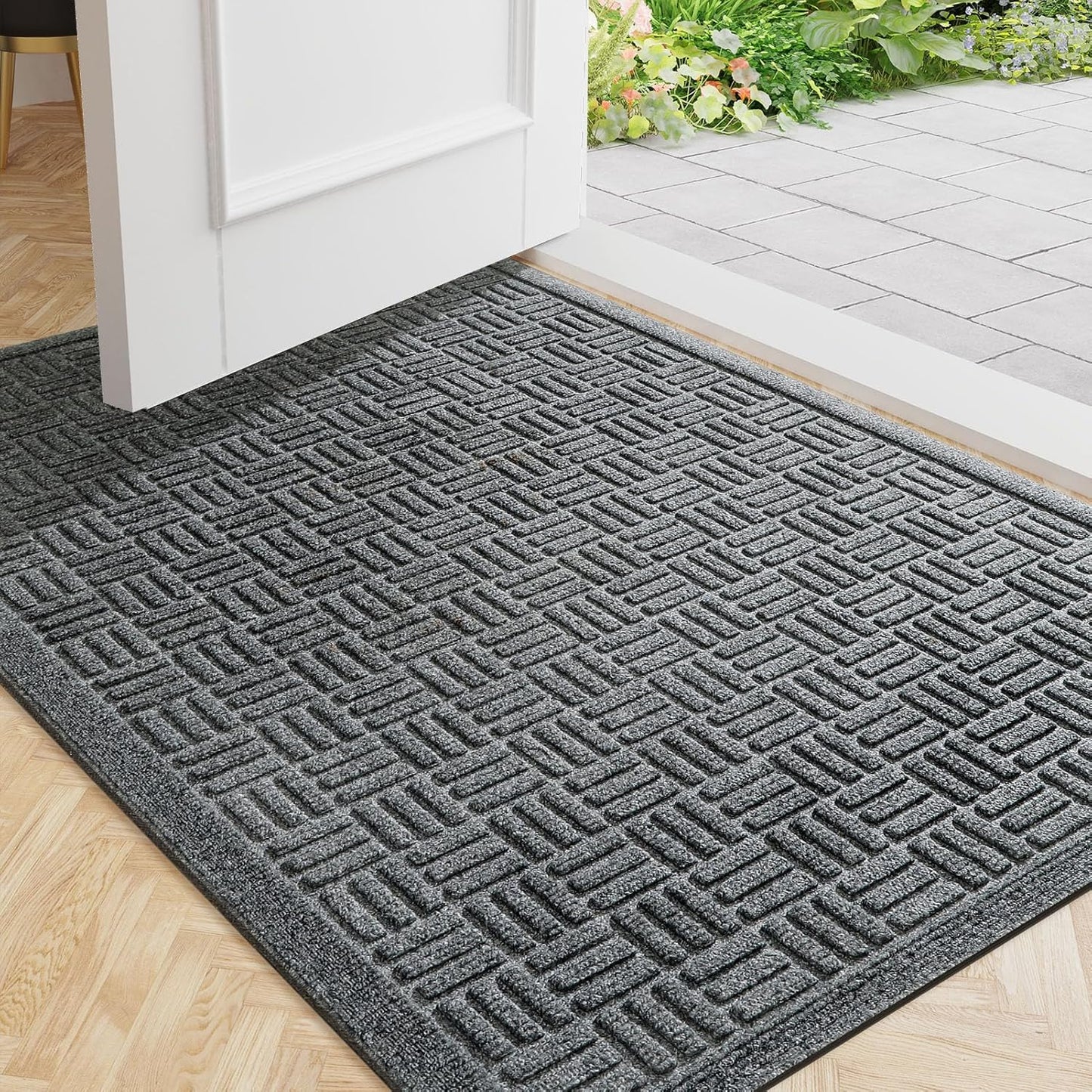 Mibao Front Door Mat, Heavy Duty Durable Welcome Mat for Outdoor Indoor, Dirt Trapper Waterproof Super Absorbent Door Mat for Entryway Outside Patio Porch, 29.5" x 17", Grey