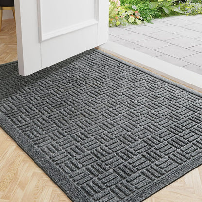 Mibao Front Door Mat, Heavy Duty Durable Welcome Mat for Outdoor Indoor, Dirt Trapper Waterproof Super Absorbent Door Mat for Entryway Outside Patio Porch, 29.5" x 17", Grey
