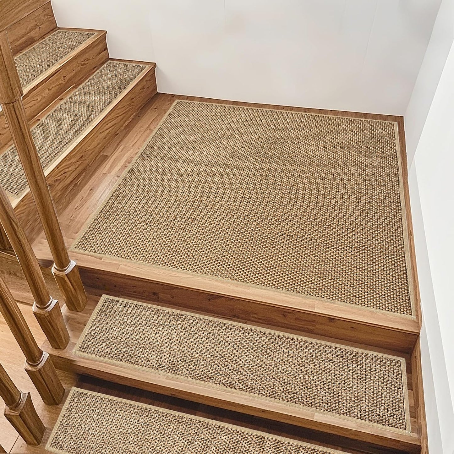 Stair Treads Non Slip, Rubber Backing Stair Treads for Wooden Steps, 15 PCS Thicken Linen Carpet Stair Runners Indoor for Kids Elders and Pets, No Residue Stair Carpet Treads, 8"x30", Beige