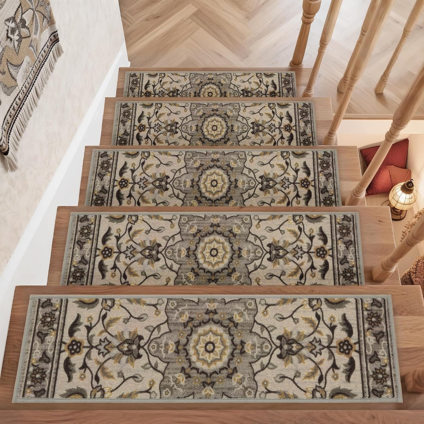 COSY HOMEER Stair Treads for Wooden Steps Non Slip Washable 8" X 30" 4pcs | Self Adhesive,Peel and Stick,Soft Carpet Stair Treads for Kids,Elder,Pet,Residue Free,Reusable Stair Runner,Multi-Surface Use