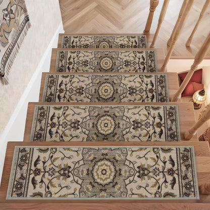 COSY HOMEER Stair Treads for Wooden Steps Non Slip Washable 8" X 30" 4pcs | Self Adhesive,Peel and Stick,Soft Carpet Stair Treads for Kids,Elder,Pet,Residue Free,Reusable Stair Runner,Multi-Surface Use