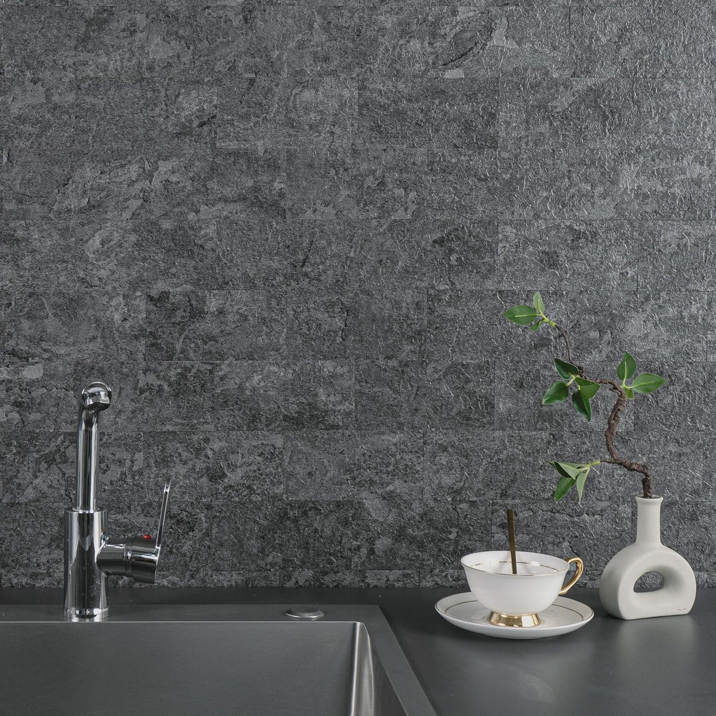 StyloVue 100 Pieces Peel and Stick Backsplash for Kitchen, 3" x 6" PVC Subway Tile, Glossy White with Dark Gray Grout, Self Adhesive Stick on Wall Tiles for Kitchen, Bathroom, Fireplace, RV