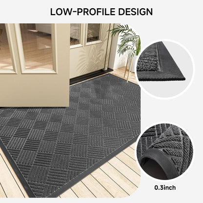 100pointONE Durable Front Door Mat, Heavy Duty Indoor Outdoor Doormat, 48” x 36” Low Profile Outdoor Mats for Home Entrance, Stain and Fade Resistant Shoe Scraper Mat, Ideal for High Traffic Area