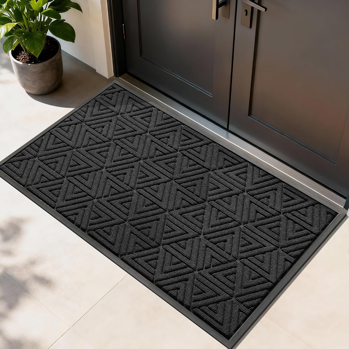 Yimobra Front Door Mat Outside Entrance 29.5x17, Waterproof Heavy Duty Outdoor Mats for Front Door, Non Slip Rubber Entry Mat for Garage Patio Indoor, Grey
