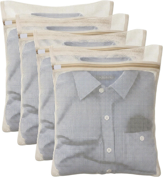 4PCS Mesh Laundry Bags for Delicates, Laundry Bags Mesh Wash Bag | 12x16 Inch Medium Cotton Bra Washing Protector Wash Bag with Sturdy Zipper for Bras, Lingerie, Socks, Clothes
