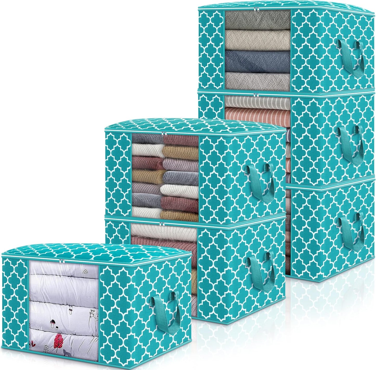 WISELIFE Storage Bags, Large Blanket Clothes Organization and Storage Containers for Bedding, Comforters, Foldable Organizer with Reinforced Handle, Clear Window,Sturdy Zippers,(Grey, 3 x 100L)