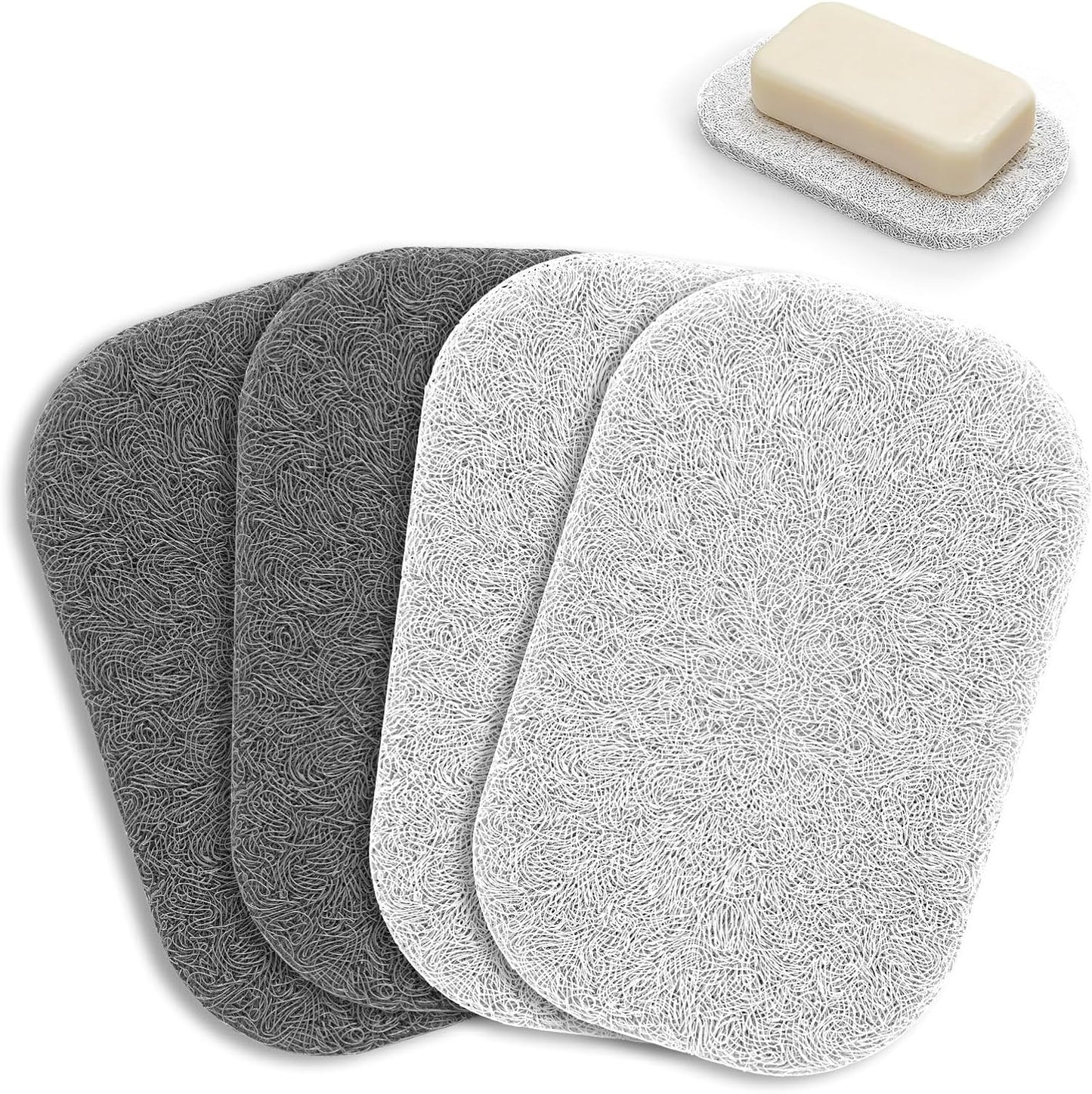 Soap Saver Pads for Bar Soap Holder, 4 Pack Self-Draining Soap Dish Lifting Pad for Shower, Bathroom & Kitchen, Non-Slip, Quick-Dry, Reusable Soap Sponge Saver, BPA-Free, Easy to Clean White and Gray