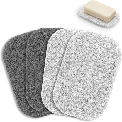 Soap Saver Pads for Bar Soap Holder, 4 Pack Self-Draining Soap Dish Lifting Pad for Shower, Bathroom & Kitchen, Non-Slip, Quick-Dry, Reusable Soap Sponge Saver, BPA-Free, Easy to Clean White and Gray