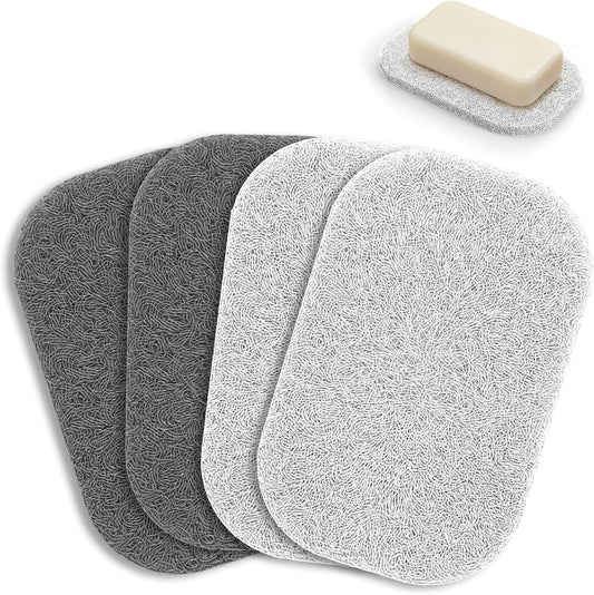 Soap Saver Pads for Bar Soap Holder, 4 Pack Self-Draining Soap Dish Lifting Pad for Shower, Bathroom & Kitchen, Non-Slip, Quick-Dry, Reusable Soap Sponge Saver, BPA-Free, Easy to Clean White and Gray