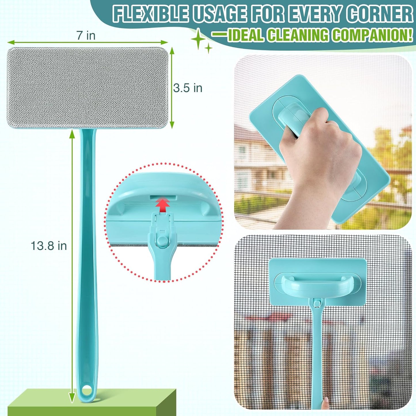 Enhon 1 Pack Mesh Screen Cleaner, Window Screen Cleaning Brush Washing Equipment, Detachable Window Cleaner Tool with Wet and Dry Dual Use