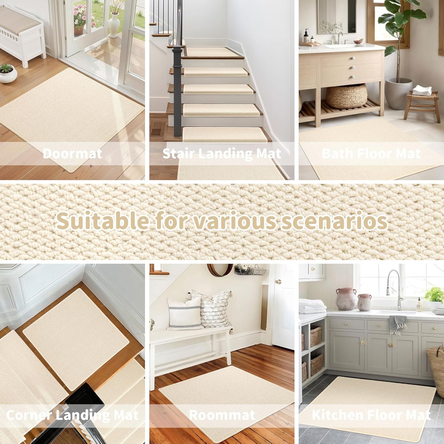 Brakki Bullnose Carpet Stair Treads, Non Slip Stair Treads for Wooden Steps Indoor, Stair Runner, Soft Stair Rugs, Edging Stair Protectors, Washable, 29.5"x9.5"x1.5" 14pcs, Beige