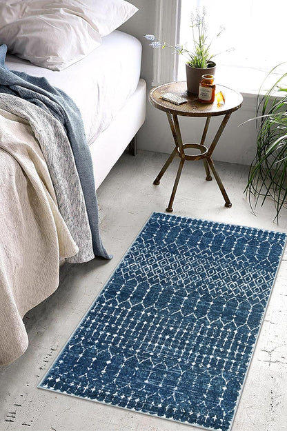 Lahome Moroccan Entry Rug 2x3, Non-Slip Washable Front Indoor Door Mat Rubber Backing Low-Profile Door Rugs, Small Geometric Print Distressed for Entryway Bathroom Kitchen, Black Hana