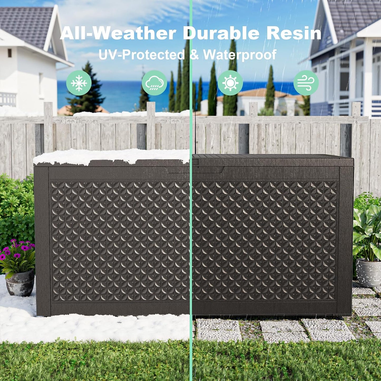230 Gallon Large Outdoor Storage Box Waterproof, UV Resistant Resin Deck Box with Hydraulic Rod & Lockable Latch for Patio Furniture, Outside Storage Box for Garden Tools, Patio Cushions, Black