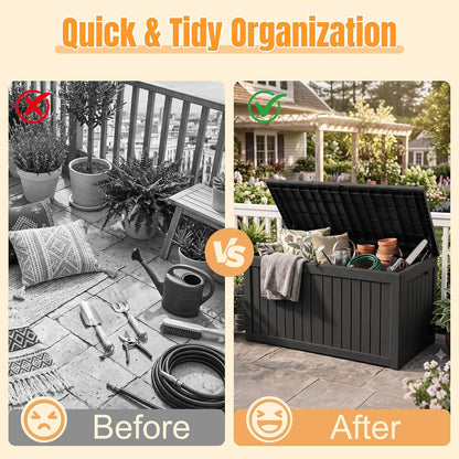 Outdoor Storage Box,38 Gallon Resin Deck Box,Waterproof & UV Resistant Lockable Package Delivery Bin,Toy Cabinet for Indoor & Outdoor