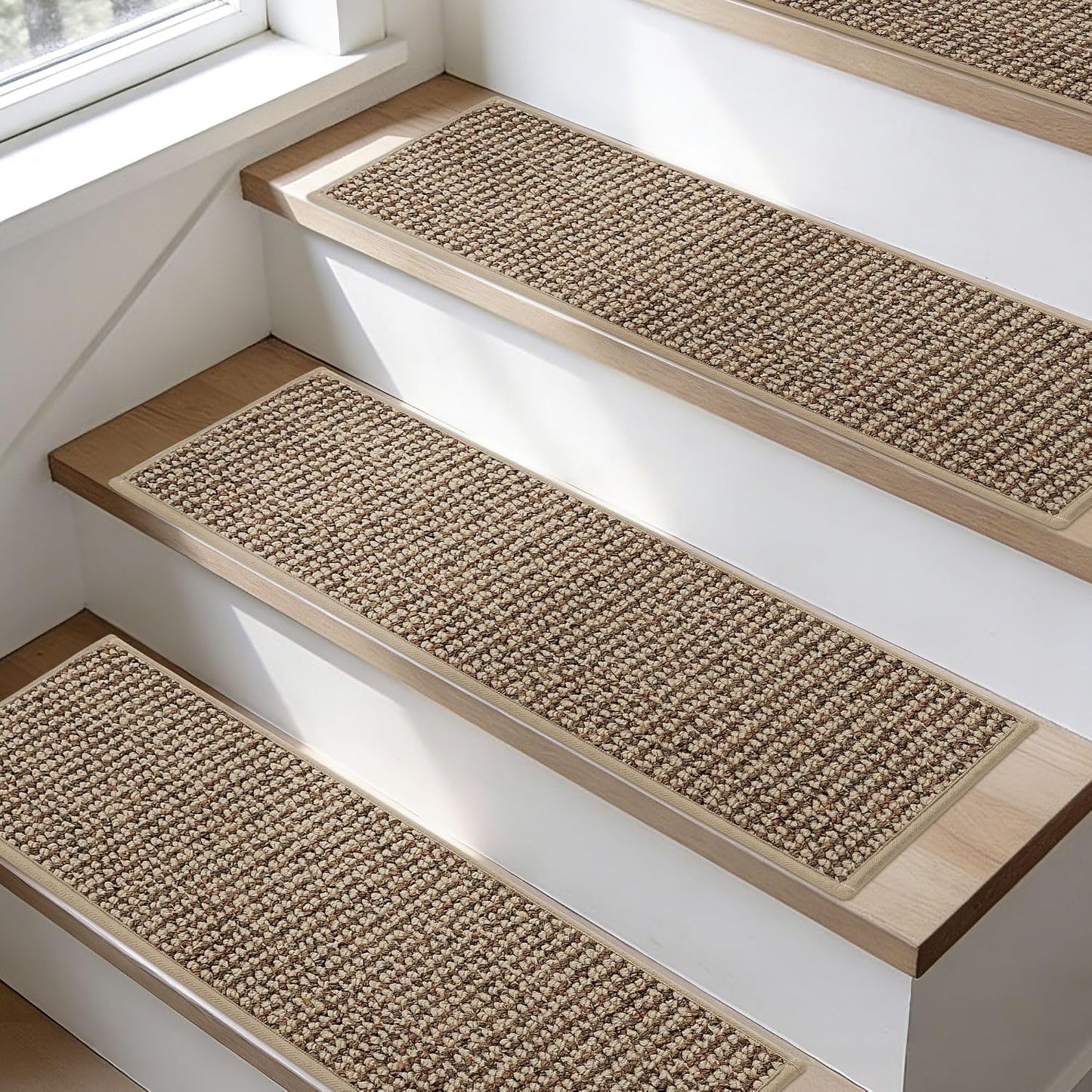 BEQHAUSE Stair Treads for Wooden Steps 28inX9in, Carpet Stair Treads Non Slip Indoor, Machine Washable Stair Runners for Kids Elders and Pets, Carpet for Stair Rugs Mat, TPE Backing, 4pcs, Taupe