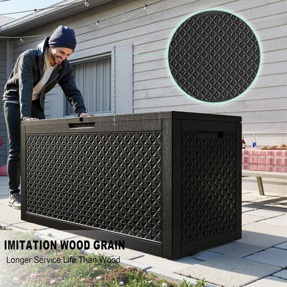 230 Gallon Large Outdoor Storage Box Waterproof, UV Resistant Resin Deck Box with Hydraulic Rod & Lockable Latch for Patio Furniture, Outside Storage Box for Garden Tools, Patio Cushions, Black