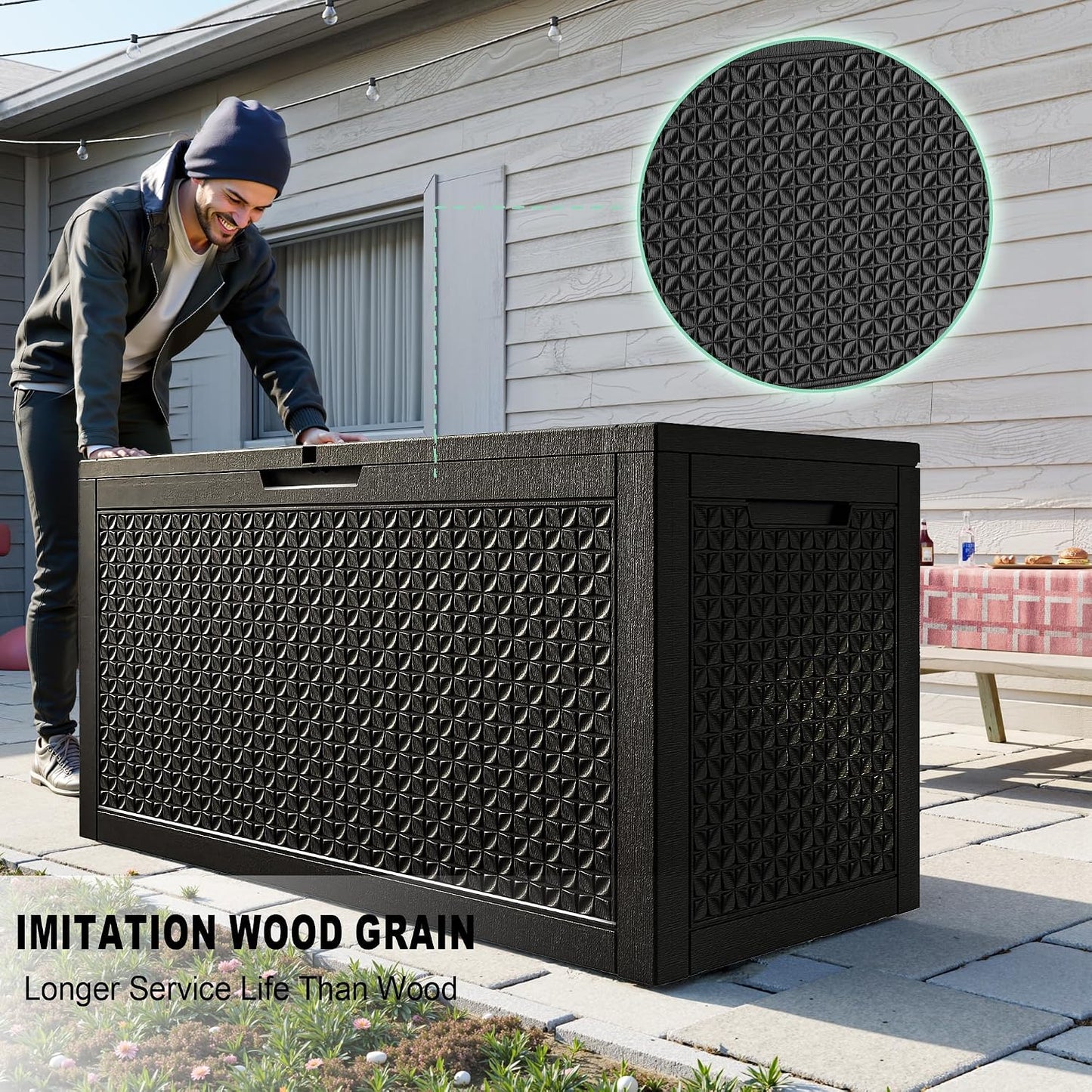 50Gal Outdoor Storage Box Anti-Theft Delivery Box Lockable Deck Box | Heavy-duty UV & weatherproof resin for secure parcel drop, patio cushion storage, garden tools & porch package organization