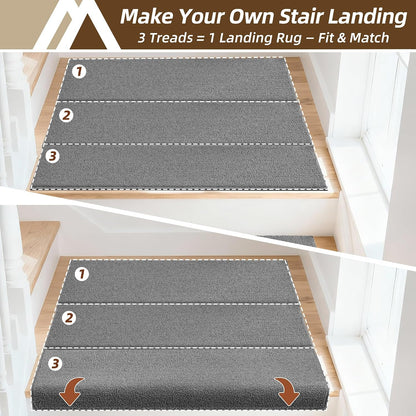 COSY HOMEER Bullnose Carpet Stair Treads, Peel and Stick Non-Slip Stair Treads for Wooden Steps, 11" x 30" Indoor Stair-Runner Rugs (4Pc, Gray)