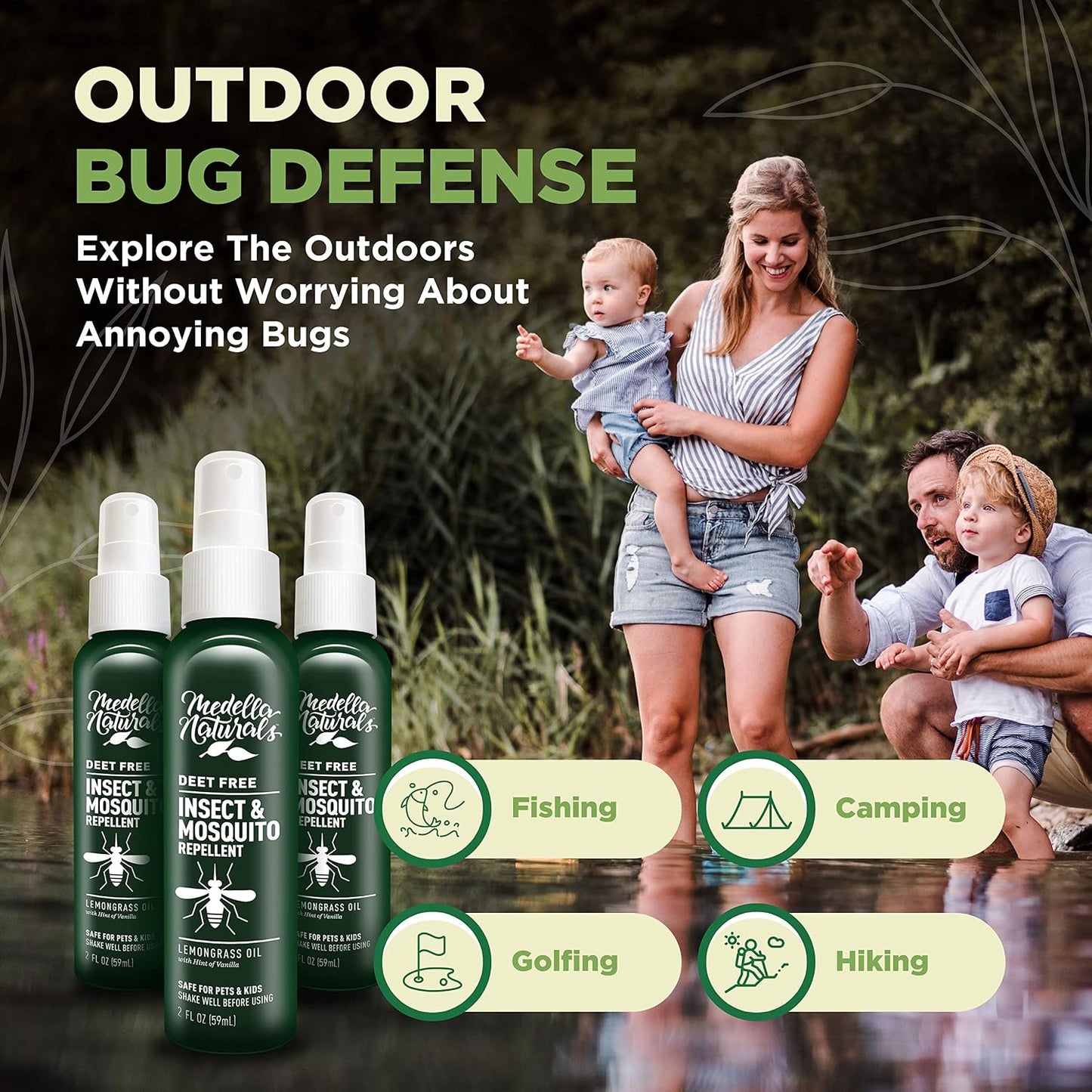 Deet-Free Insect & Mosquito Repellent – Nice Smelling, Pack of 2 (4 oz) | Insect Repellent with Lemongrass Oil Safe for Pets and Kids – Bug Spray Against Mosquitoes, Gnats, Black Flies, and No-See-um