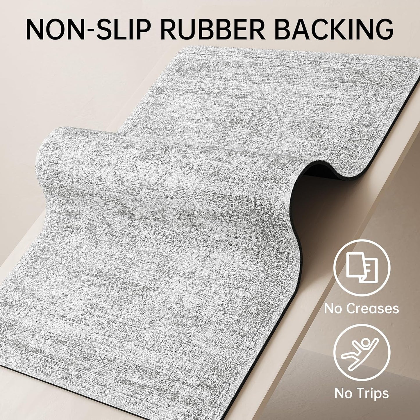 Mecko Bath Mat Rug, Rubber Non-Slip Quick Dry Absorbent Thin Bathroom Rugs Fit Under Door Bathroom Floor Mats-Shower Rug for in Front of Bathtub, Sink, Shower Room(Light Grey,16"x24")