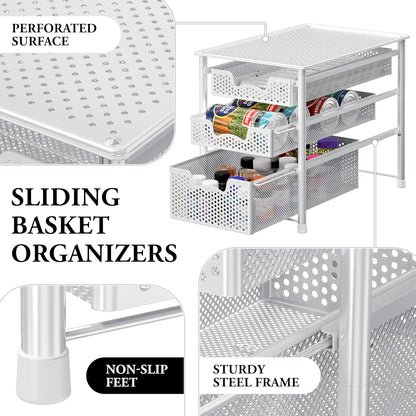 Simple Houseware Stackable 2 Tier Sliding Basket Organizer Drawer, White