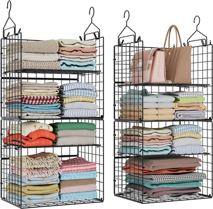 X-cosrack Closet Hanging Organizer Shelves - 5 Tier Wardrobe Organizers and Storage Bin, Hanging Organizer Shelves, Clothes Shelf with Adjustable Dividers for Bedroom Closet Sweater Shoes Handbag
