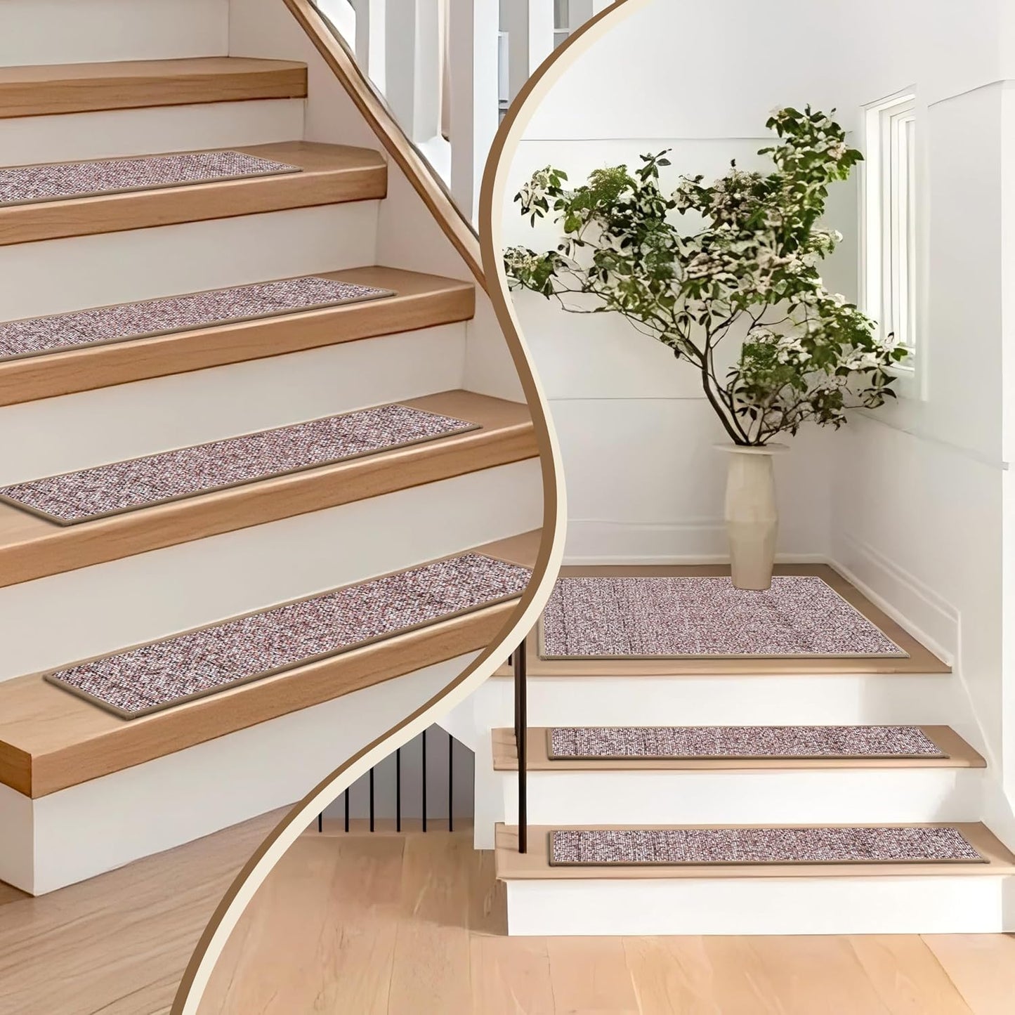 Non-Slip Carpet Stair Treads 15PCS, 8"x30" Peel and Stick Stair Runner for Wooden Steps Indoor, Washable Reusable Adhesive Backing, Pet-Friendly Safety Mats for Kids, Elders, Dogs