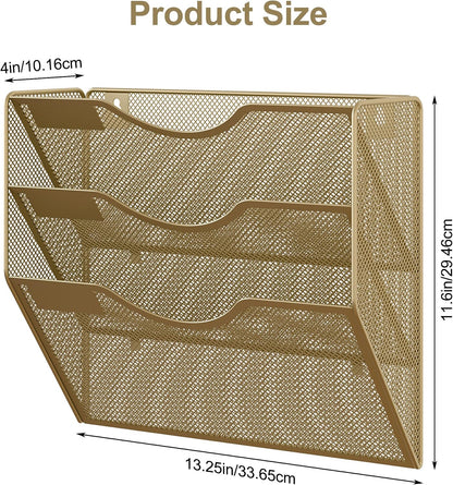 EasyPAG 5 Pocket Mesh Wall File Organizer with Key Hooks, Hanging Paper Folder Holder with Classify Label, Vertical Wall Mount Mail Organizer for Office Home Classroom, Black