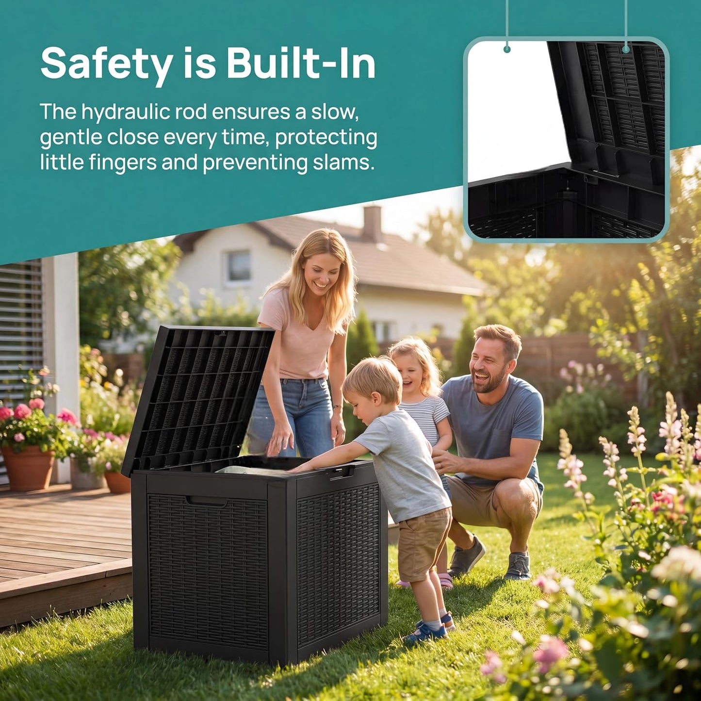 NicBex 30 Gallon Deck Box, Waterproof Resin Outdoor Storage Box Lockable for Patio Furniture, Fade Resistant Patio Side Table & Organizer for Garden Tools, Pool Floats, Outdoor Cushions, Black