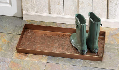 HF by LT Birch Forest Pattern Metal Boot Storage Tray, 30 x 13 inches, Antique Copper Finish