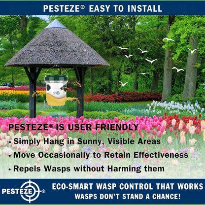 2 Pack PESTEZE Reusable Solar Hanging Wasp Trap with LED Light [Green Color: 3.5 X 4.4 Inch] Attracts, Catches Wasp, Hornet, Yellow Jacket & Insect Species 24/7. Waterproof & Durable