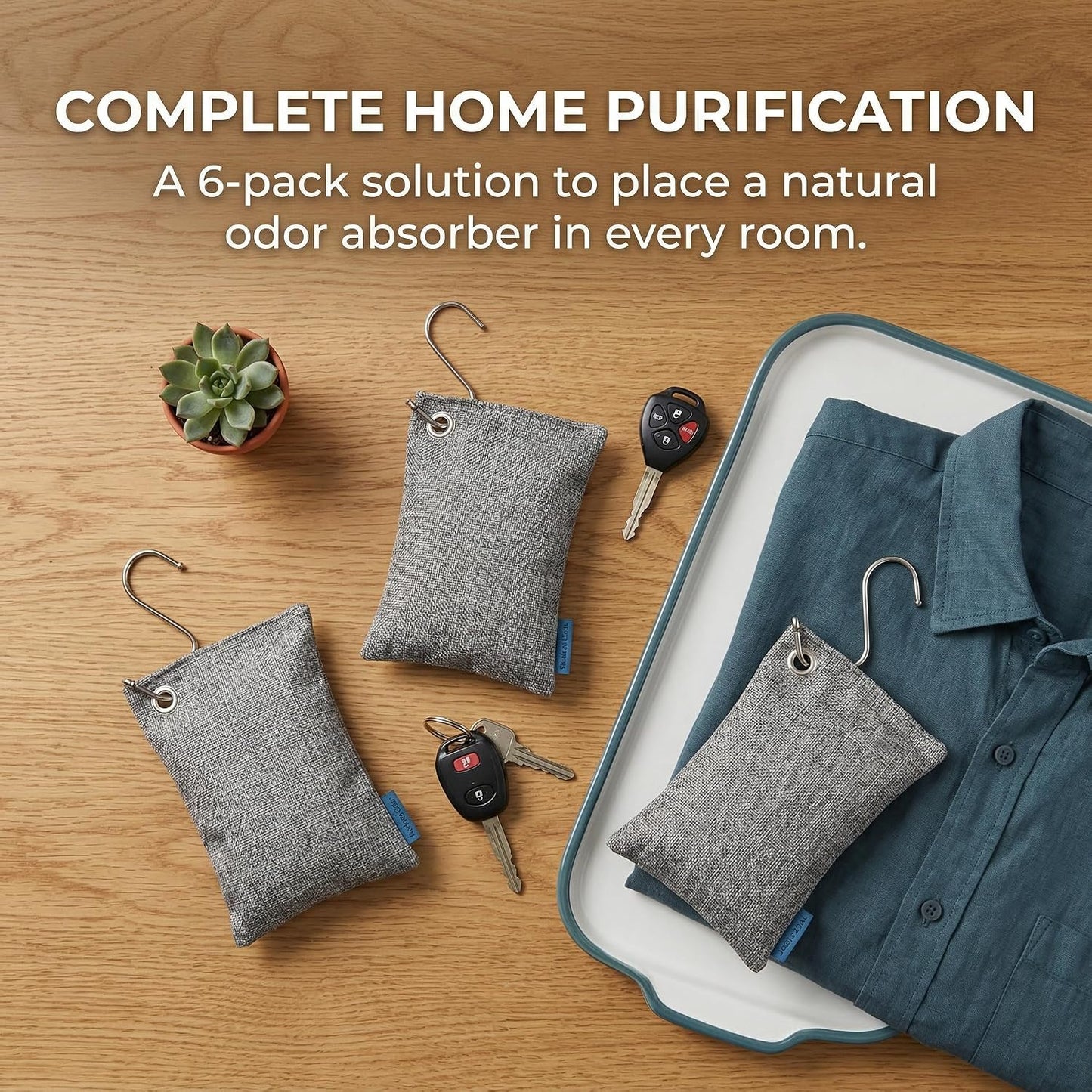 Bamboo Charcoal Air Purifying Bags, Activated Charcoal Odor Absorber & Moisture Eliminator, Natural Air Purifier for Home, Car, Closet, Shoes, Pet Areas, Reusable Charcoal Deodorizer
