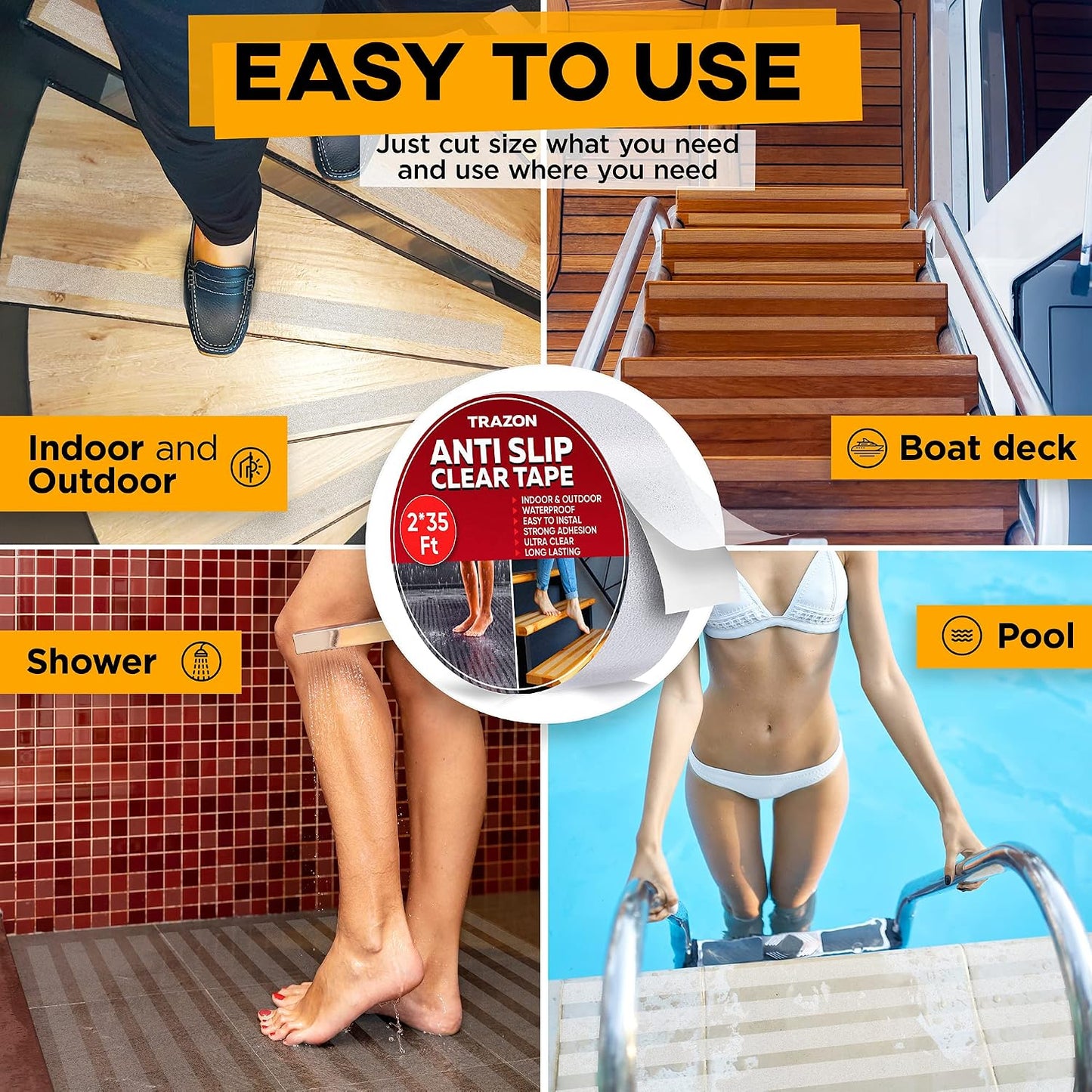 Grip Tape - Heavy Duty Anti Slip Tape for Stairs Outdoor/Indoor Waterproof 4Inch x 35Ft Safety Non Skid Roll for Stair Steps Ramp Traction Tread Staircases Grips Adhesive Non Slip Strips Walk Black