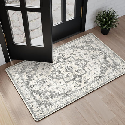 Mecko Bath Mat Rug, Rubber Non-Slip Quick Dry Absorbent Thin Bathroom Rugs Fit Under Door Bathroom Floor Mats-Shower Rug for in Front of Bathtub, Sink, Shower Room(Light Grey,16"x24")