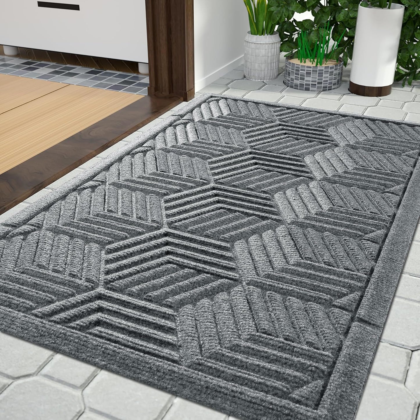 Yimobra Front Door Mat, All-Season Waterproof Outdoor Mat for Entrance with Drainage Holes, Heavy Duty Non-Slip Doormat for Garage Patio Entryway Indoor, 29.5x17, Red