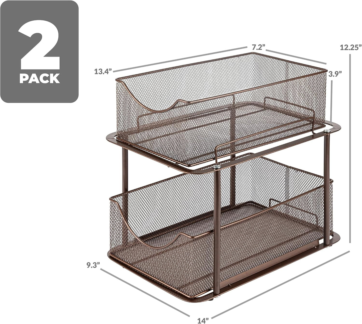 Sorbus 2 Tier Metal Under Sink Organizer for Bathroom, Kitchen, Strong Steel Mesh Sliding Drawers for Under Sink, Under Cabinet, Closet, Kitchen, Pantry, Bathroom Organizers and Storage (Black)