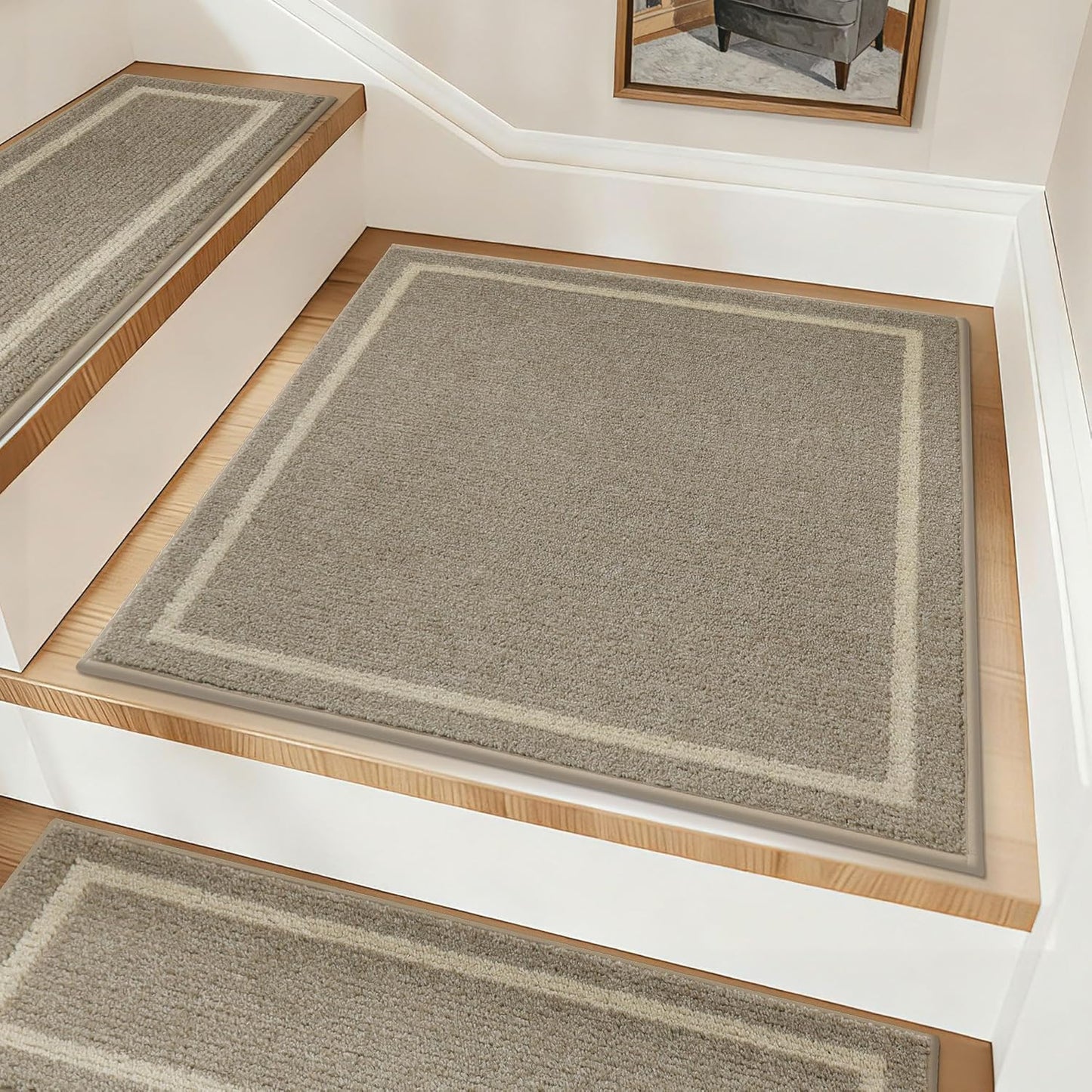 COSY HOMEER Soft Stair Treads Non-Slip Carpet Mat 28inX9in Indoor Stair Runners for Wooden Steps, Stair Rugs for Kids and Dogs, 100% Polyester TPE Backing 4pcs, Grey