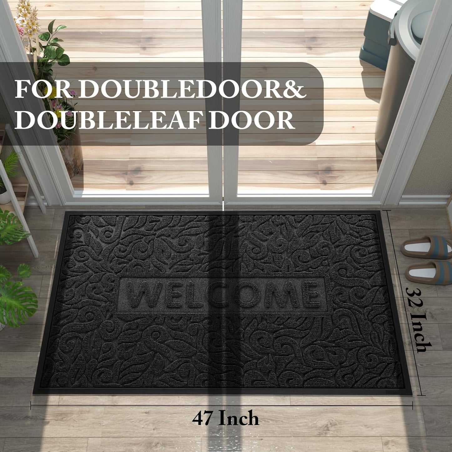 Yimobra Welcome Mat Outdoor 29.5x17, Waterproof Non-Slip Outdoor Mats for Front Door Outside Entrance, Low-Profile Entryway Mat Indoor for Garage Patio, Black