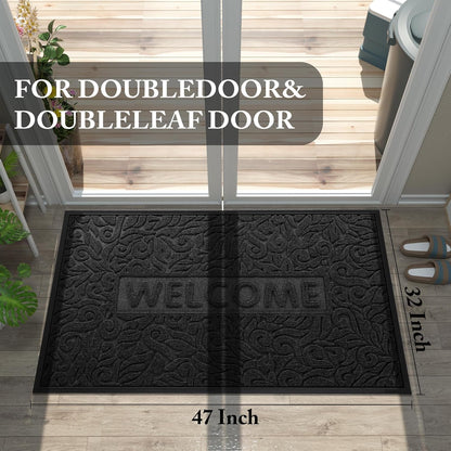 Yimobra Welcome Mat Outdoor 29.5x17, Waterproof Non-Slip Outdoor Mats for Front Door Outside Entrance, Low-Profile Entryway Mat Indoor for Garage Patio, Black