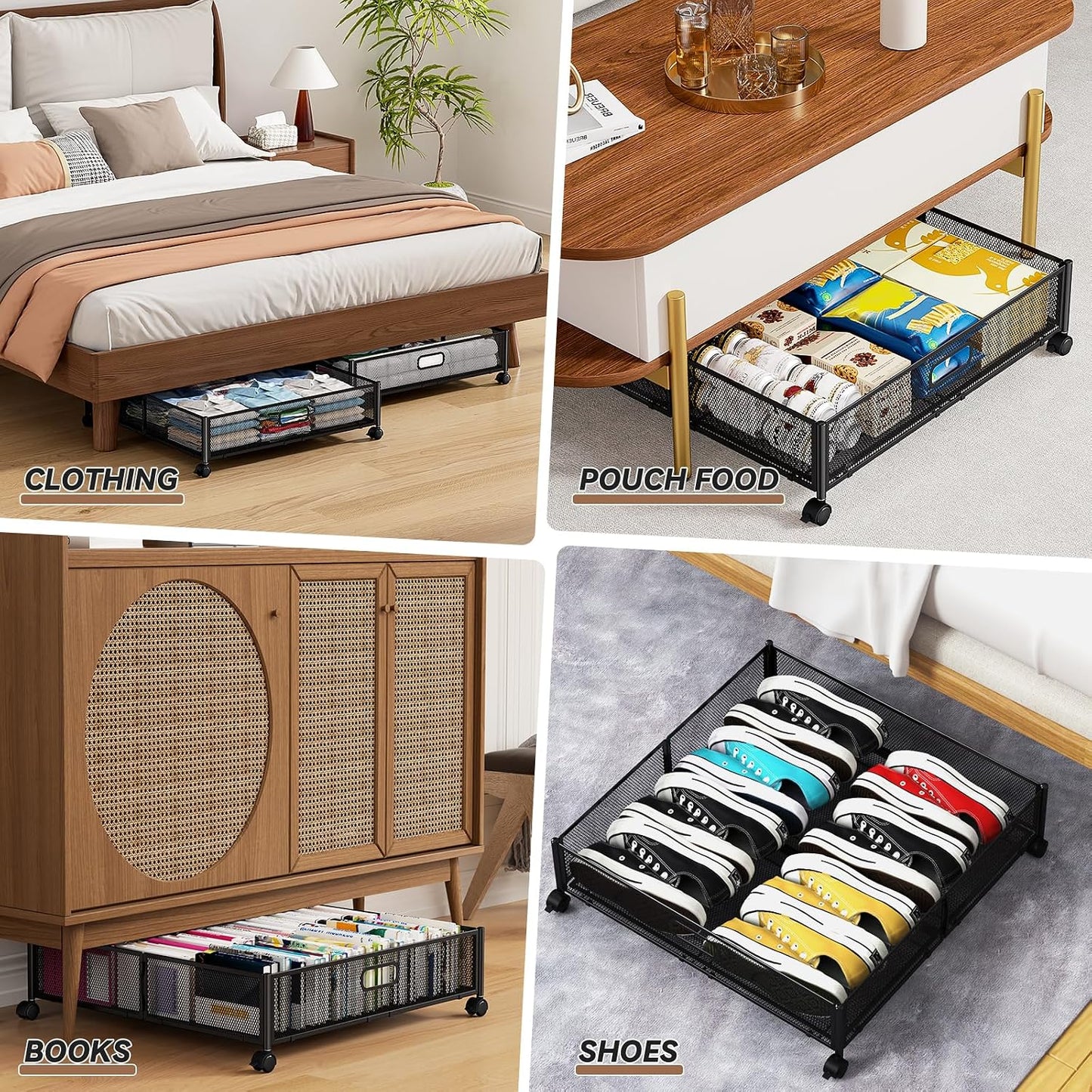 Under Bed Storage, Under the Bed Storage Containers with Wheels, Under Bed Shoe Storage Organizer Drawer for Bedroom Clothes Shoes Blankets -2Pack
