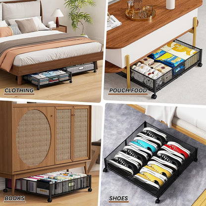 Under Bed Storage, Under the Bed Storage Containers with Wheels, Under Bed Shoe Storage Organizer Drawer for Bedroom Clothes Shoes Blankets -2Pack