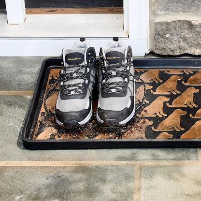 Eddie Bauer Rubber Boot Tray – Lake Waves Design, 16"x32", Black – Waterproof Entryway Boot Mat