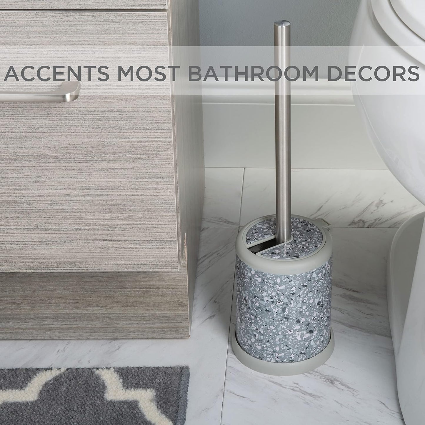 Bath Bliss Toilet Brush and Holder | Self Closing Lid | 360 Degree Brush Head | Bathroom Cleaning | Compact Size | Storage and Organization | Stainless Steel