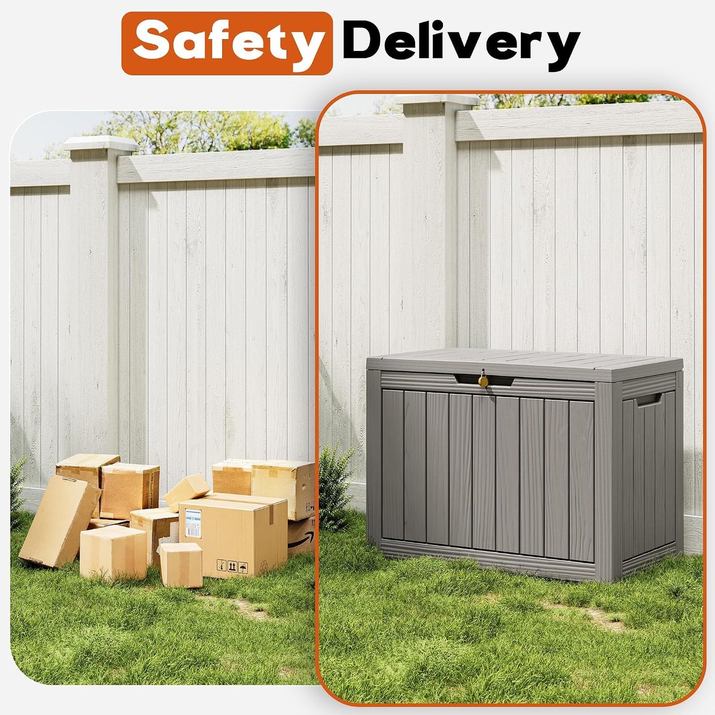 Outdoor Storage Box, Resin Deck Boxes Indoor and outdoor, Waterproof Storage Box Lockable Lid (Black, 85 Gallon)