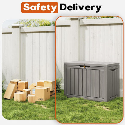 Outdoor Storage Box, Resin Deck Boxes Indoor and outdoor, Waterproof Storage Box Lockable Lid (Black, 85 Gallon)