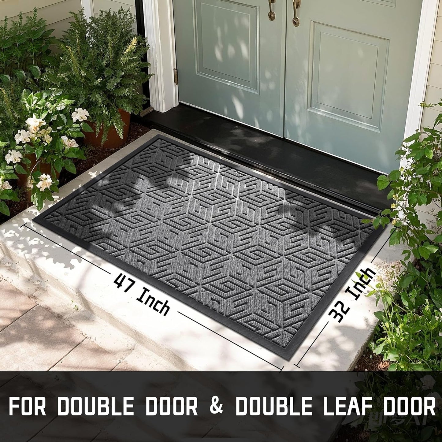 Yimobra Doormat Outdoor Entrance 29.5x17, All-Weather Waterproof Outdoor Mats for Front Door, Non Slip Welcome Door Mat for Patio Proch Outside Entryway Indoor, Black